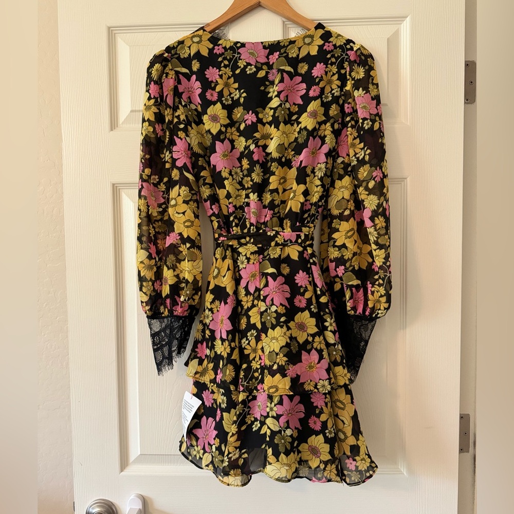 ASOS Design Soft Mini Skater Dress in Pink Floral Print w/ Eyelash Lace Sz 6 NWT - Picture 6 of 10